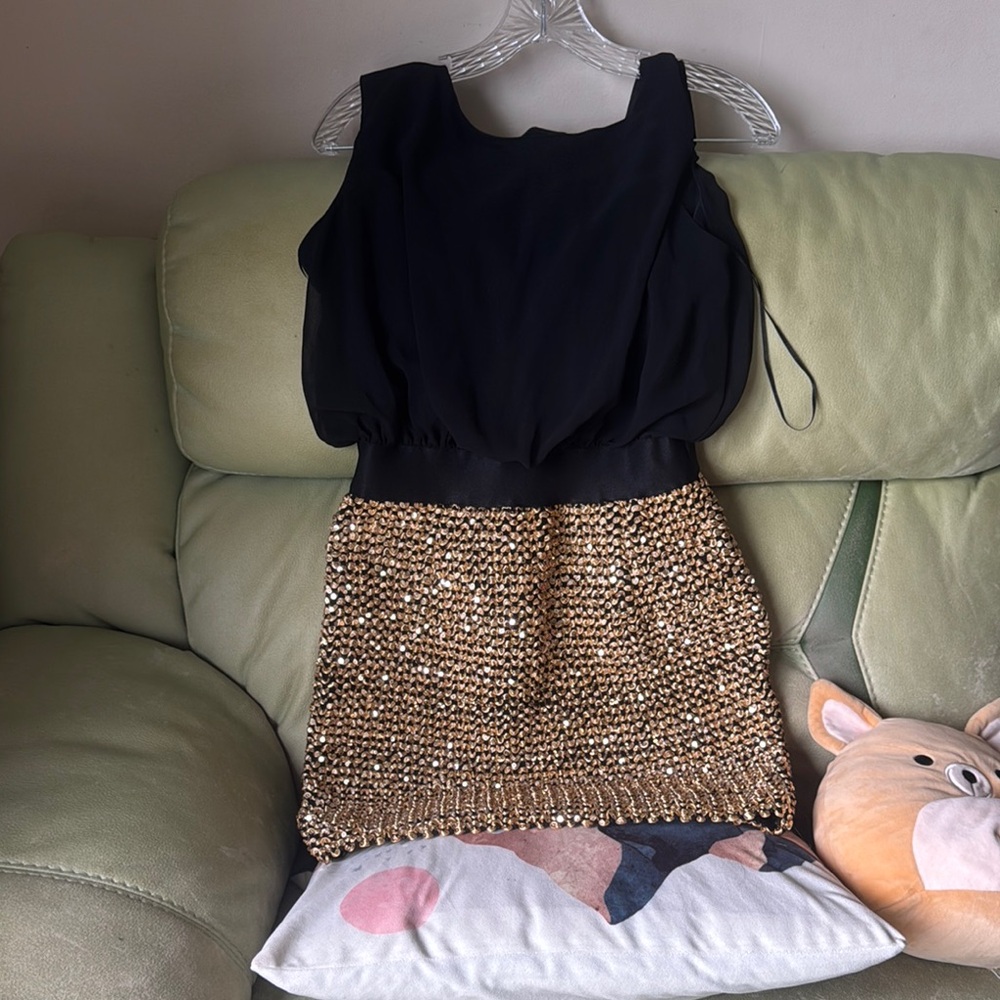 Boohoo Black and Gold Party Mini Dress US 8